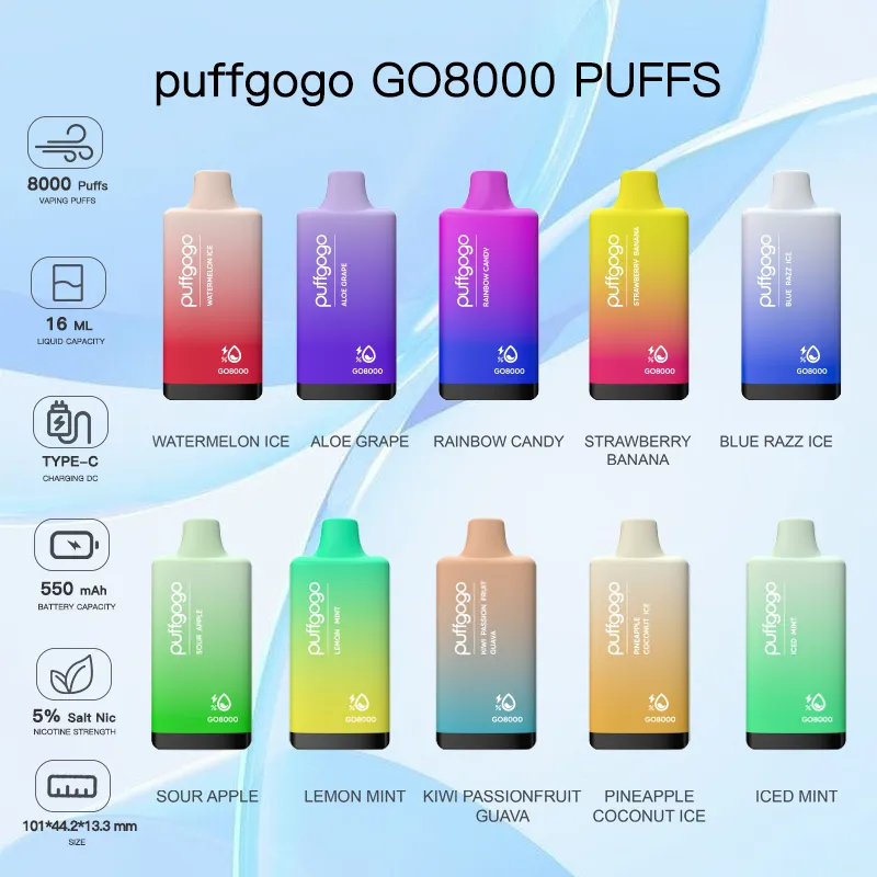 Jednorazowe Vape Puffgogo G0 8000 Puffs Puff 8k 16 ml Wstępnie ładowane 550 mAh Pióro 5% W Stanach Zjednoczonych występują magazyny.