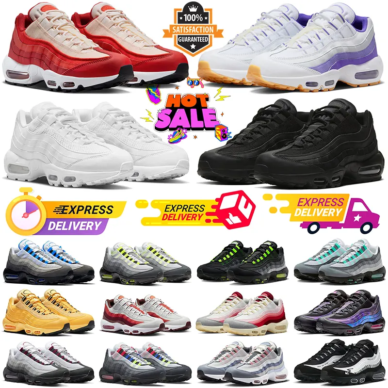 OG 95 Rinnande skor Män kvinnor 95s White Purple Crystal Blue Triple Black White Mystic Red Neon Solar Red Midnight Navy NYC Taxi Olive Mens Trainers Outdoor Sneakers