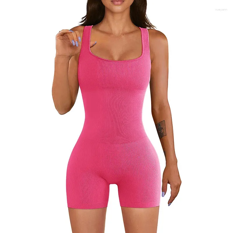 Active Sets Workout Clothes Romper Fitness Yoga Set Basic Solid Jumpsuit Skinny Shorts Women Bodysuit Sports Casual One-Piece