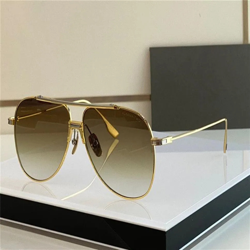 Top K Gold Men Design Occhiali da sole ALKAMX Due telai in metallo pilota semplice stile d'avanguardia di alta qualità versatile UV400 Eyewear lente W190W