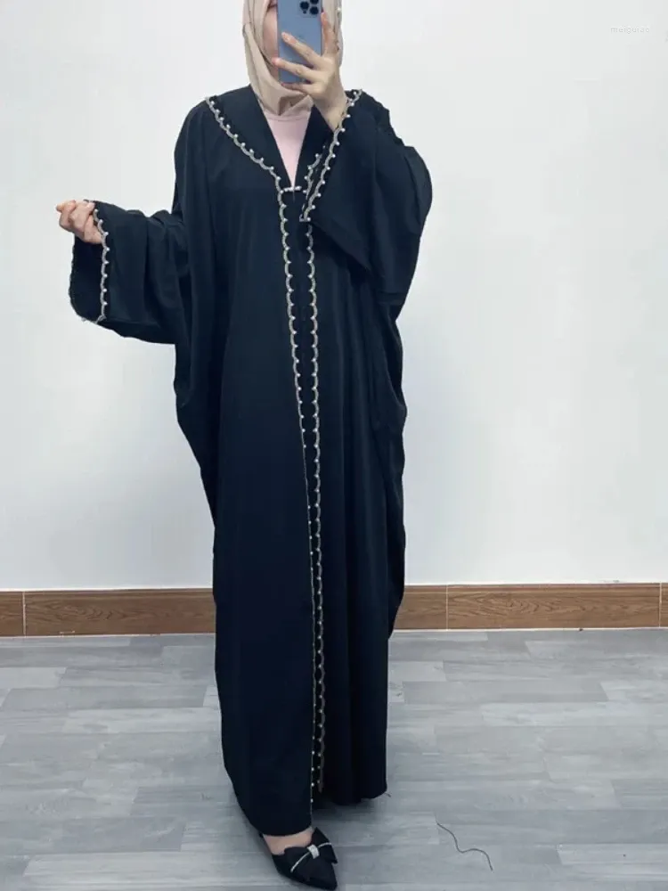 Ethnische Kleidung Frauen Eid Muslim Abaya Ramadan Marokko Batwing Perlen Abayas Arabisch Dubai Strickjacke Lange Robe Kaftan Islam Perlen bescheiden locker
