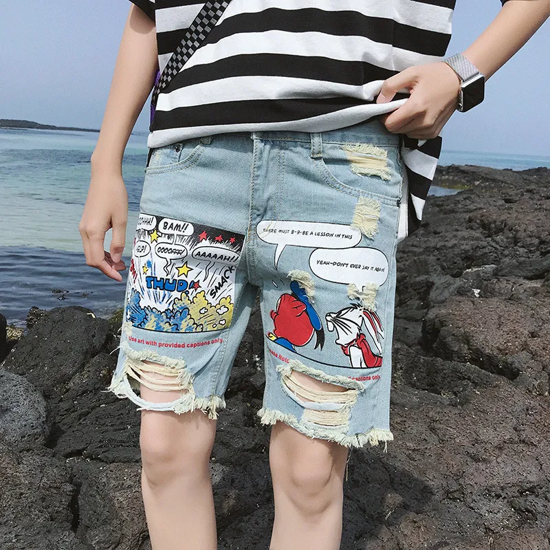 2024 SUPZOOM ARRIVATION Fashion Animation Cartoon Print Light Ulzzang Summer Zipper Fly Stoashed Jeans Shorts Men DFSDF