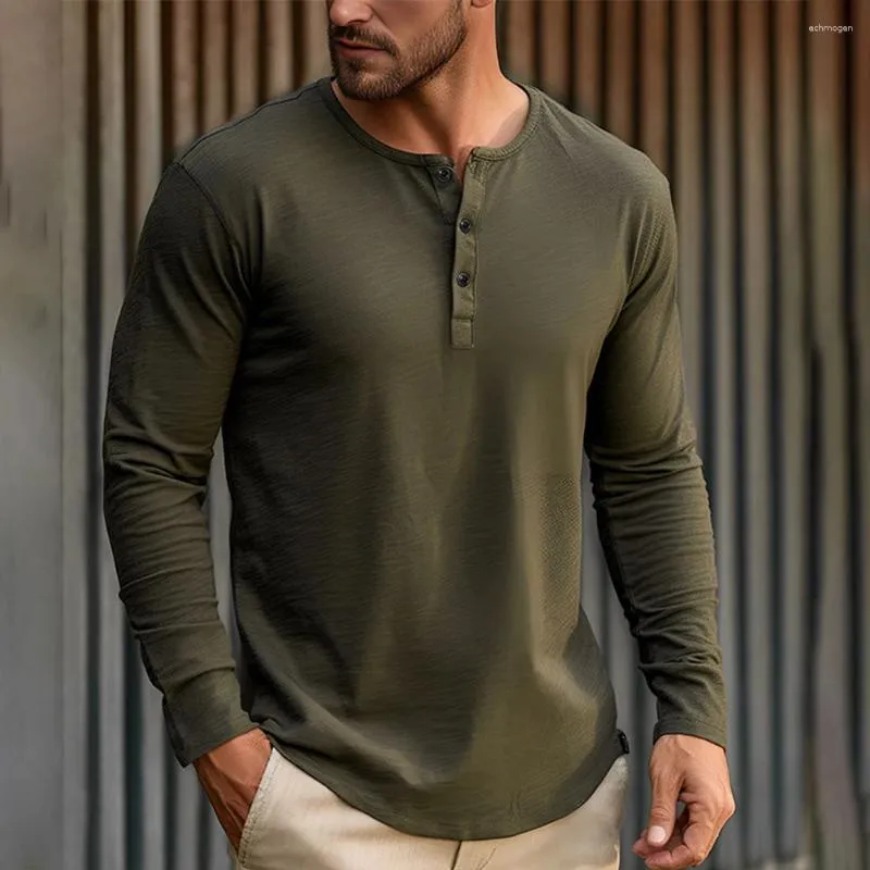 Men's Casual Shirts Mens Autumn High Quality Cotton Pullover Henley Slim Fit Long Sleeves Shirt Breathable Outdoor T Top Sport