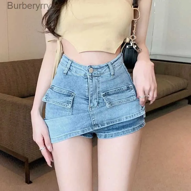 Rokken Lucyr Koreaanse Hoge Wiast Denim Mini Rok Vrouwen Sexy Hot Girl Strakke Tas Hippe Rokken Fe Slanke Anti-glare Korte Rokken FeL231212