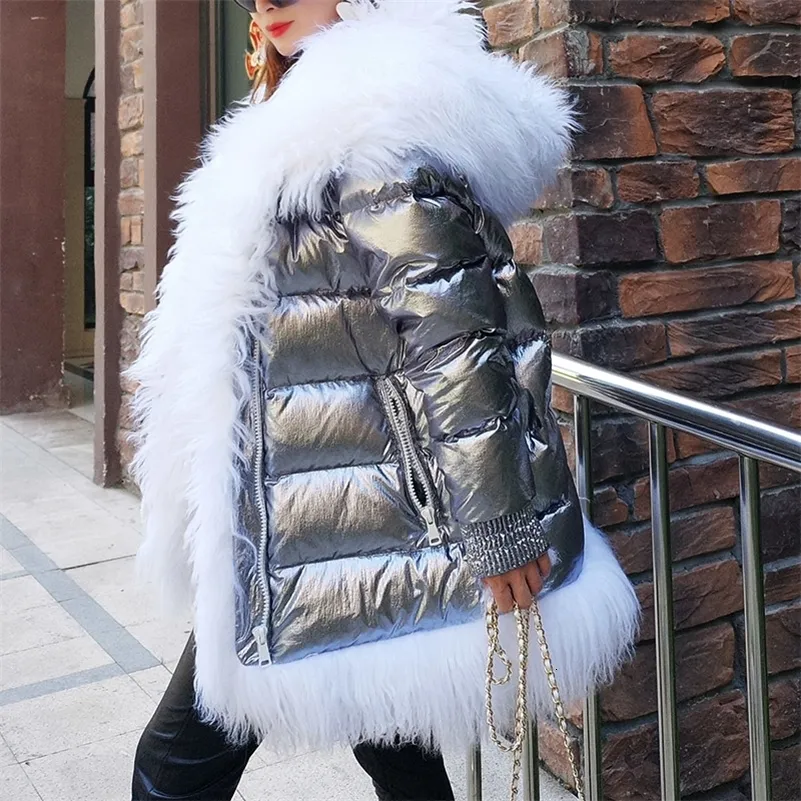女性Sダウンパーカスマオマコン2023女性冬の自然な毛皮の襟厚い白いアヒルジャケット豪華な女性服アウターパフコート231211