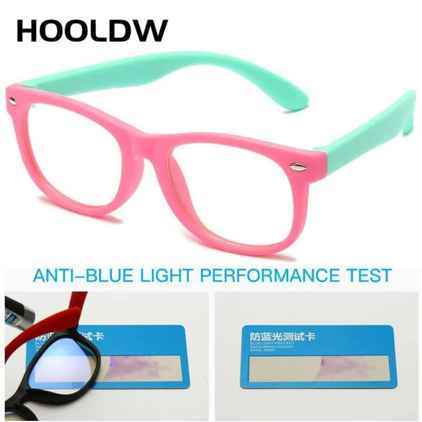HOOLDW Anti blue Light Kids Glasses Children Square Optical Frame Eyeware Boy Girls Square Computer Transparent Eyeglasses UV400218O