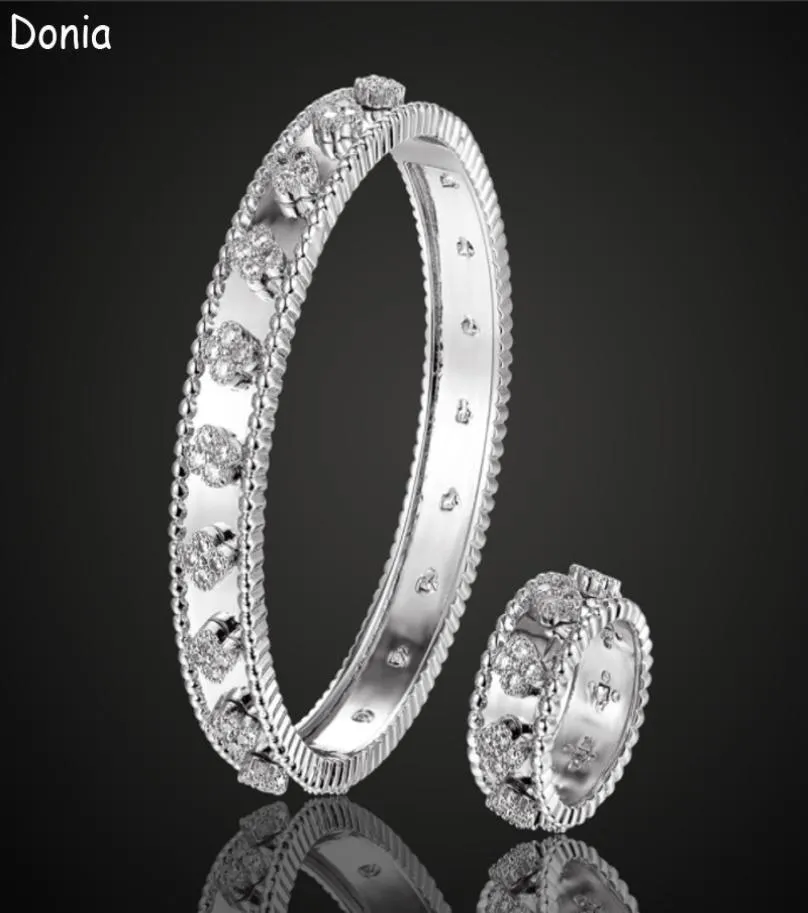 Donia Jewelry braccialetto di lusso moda europea e americana cssic fiore a quattro foglie rame micro-inid zircone anello set muore designer regalo1194709