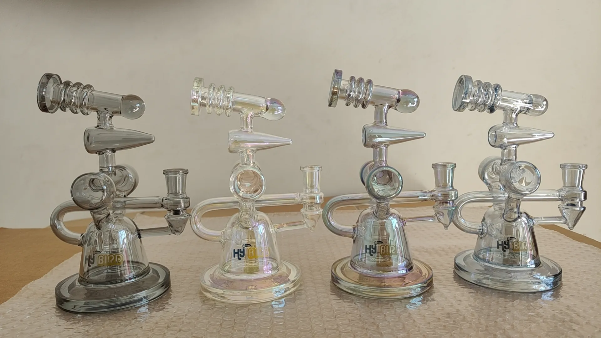 Bong in vetro da 7,5 pollici Perc Narghilè Recycler Cromato 4 colori Fatto a mano di alta qualità con ciotola