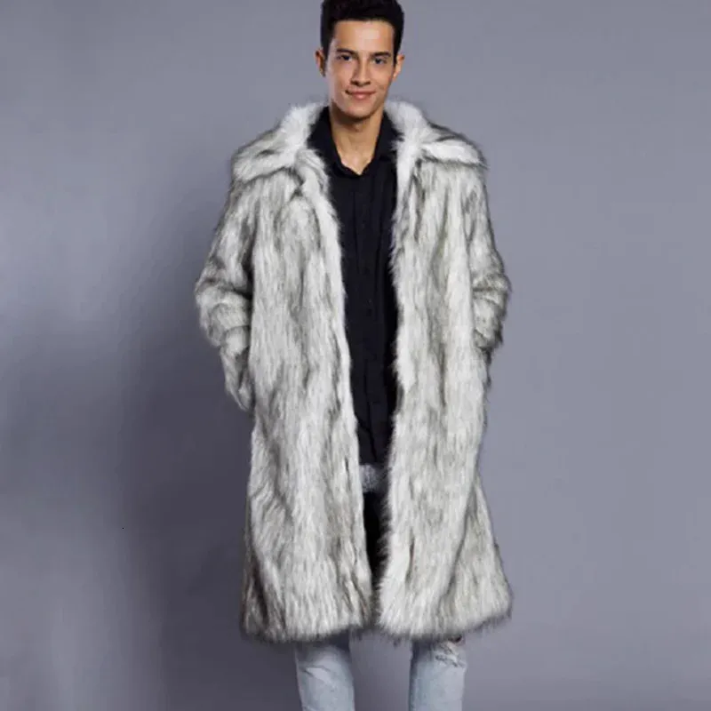 رجال فرو فو فرو للرجال معطف الشتاء معطف الفرو المقلدة الثعلب فرو كبير الحجم طويل دافئ دافئ معطف الصوف الصوف معطف 231211