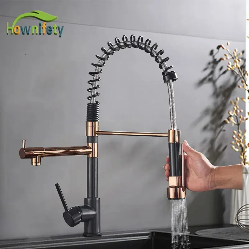 Kökskranar Spring Sink Faucet Rose Gold Color Matching Cold Bath Mixer Tap Modern Free Rotation Pull Down Pip 231211