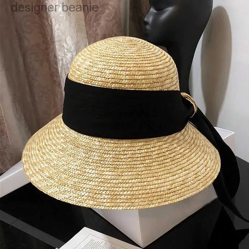 UPF50 Sun Bucket Hat For Women Stylish Woven Wide Brim Cloche With Black  Ribbon Perfect For Summer Beach And Day To Date From Designer_beanie, $6.83