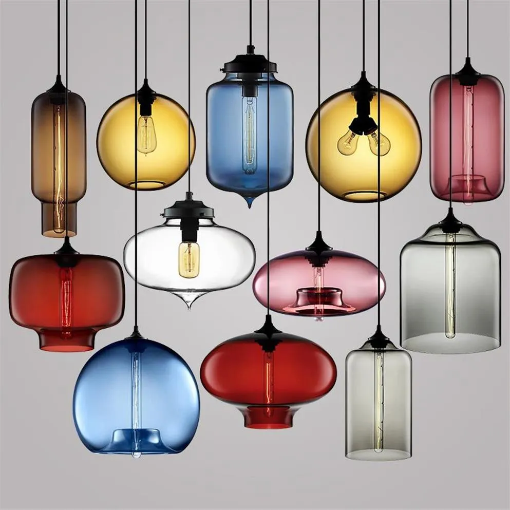 подвесные светильники, стеклянные подвесные светильники в стиле лофт E27, 85 В-265 В, светильник, цветной стеклянный шар, подвесной светильник, подвесные светильники306a