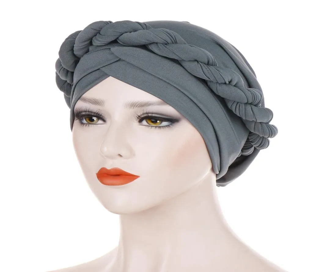 Muslim Hijab Braid Silky Turban Hats for Women Cancer Chemo Beanies Cap Headwrap Plated Headwear Hair Accessories8395037