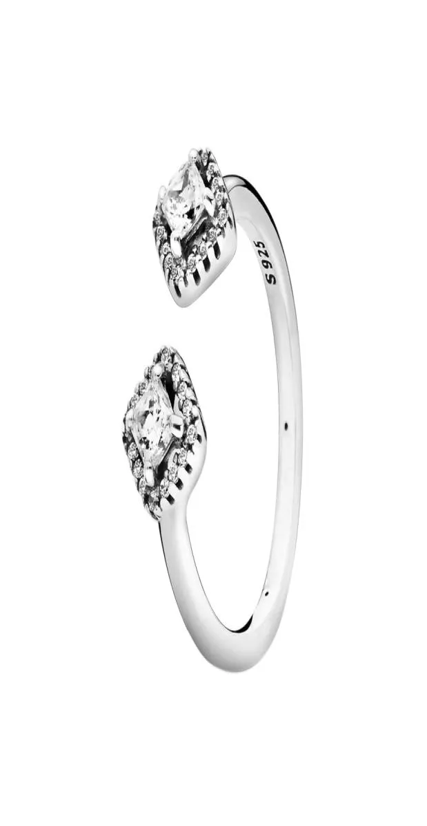 Anello aperto scintillante quadrato vero argento sterling per gioielli da sposa in oro rosa 18 carati per donne ragazze anelli regalo fidanzata con diamante CZ con scatola originale7492467