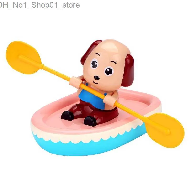 Jouets pour le bain 1 pièces mignon dessin animé chien jouets de bain classique jouet d'eau dos bateau à rames bébé bain nager chien chaîne horloge jouet pour enfants Q231212