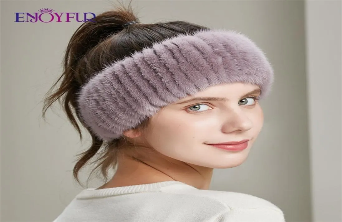 Funyfur Winter Women039s Fur Headband Handsewn Natural Mink Fur Girl Headwear Fashion Femach Designer Elastic Hair Accessorie2102462