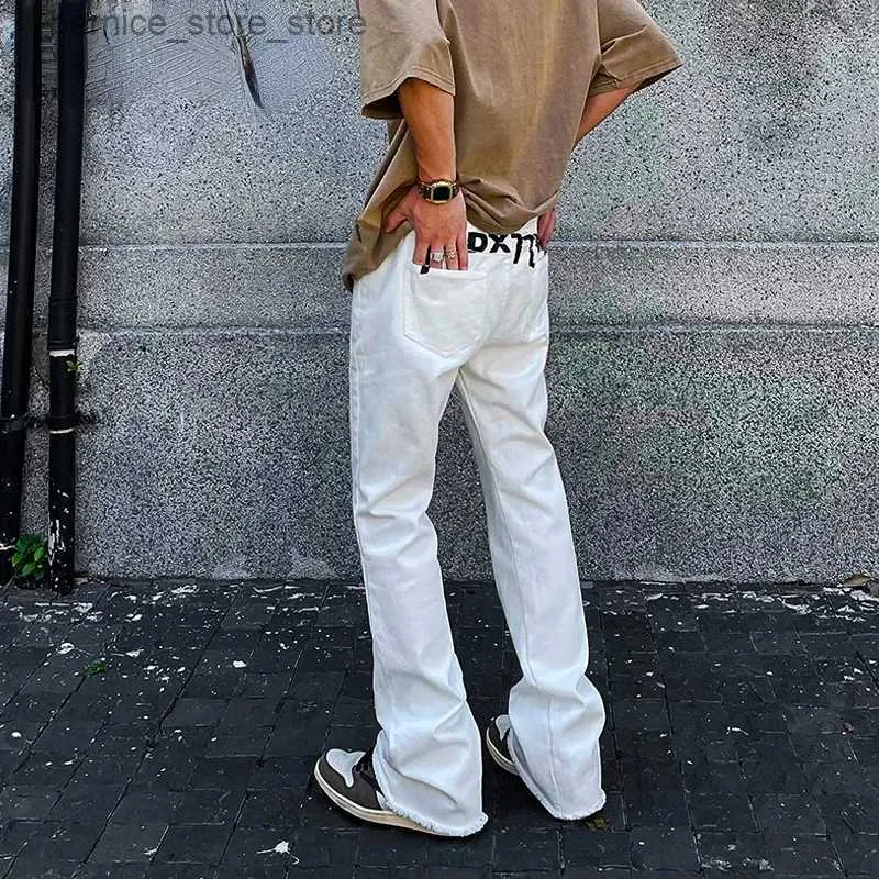 Mäns jeans män y2k kläder vita tryckta flares byxor denim byxor streetwear blossade baggy jeans hip hop mager jeans byxor för män q231213