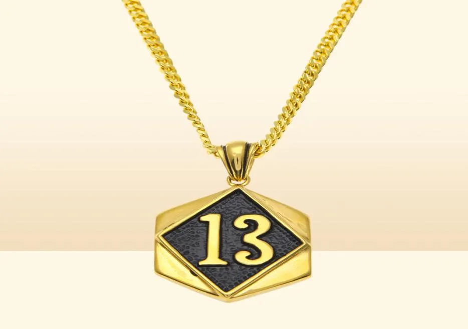 Unisex modny hip hop Bling Jewelry Gold Plaste Lucky Number 13 Wisiant Naszyjnik Copper Cuban Link łańcuch dla mężczyzn Kobiety lodowe CH7460415