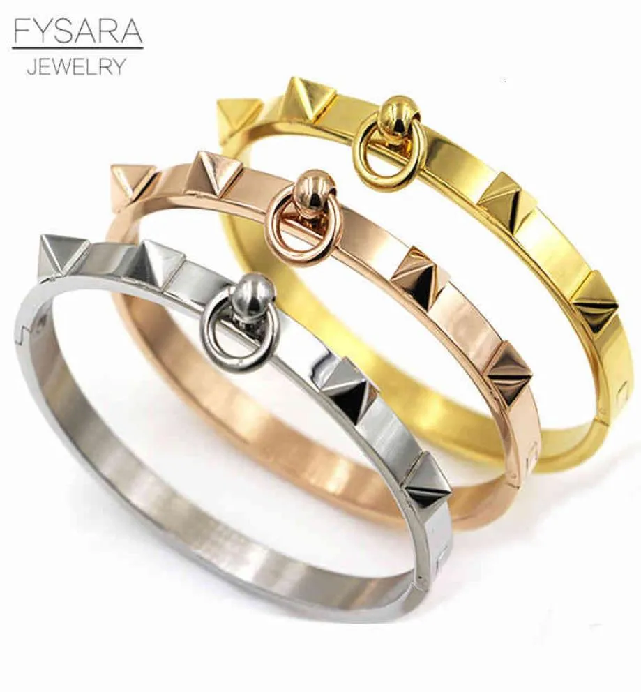 FYSARA Modna biżuteria punkowa stalowa stalowa bransolet Pyramid Rose Gold Bracelets Banles for Women8152308