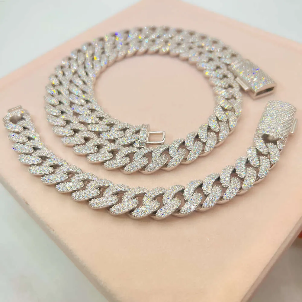 Высококачественный модный бриллиант VVS Moissanite Baguette 925 Серебряный серебряный серебряный цепь кубинской связи