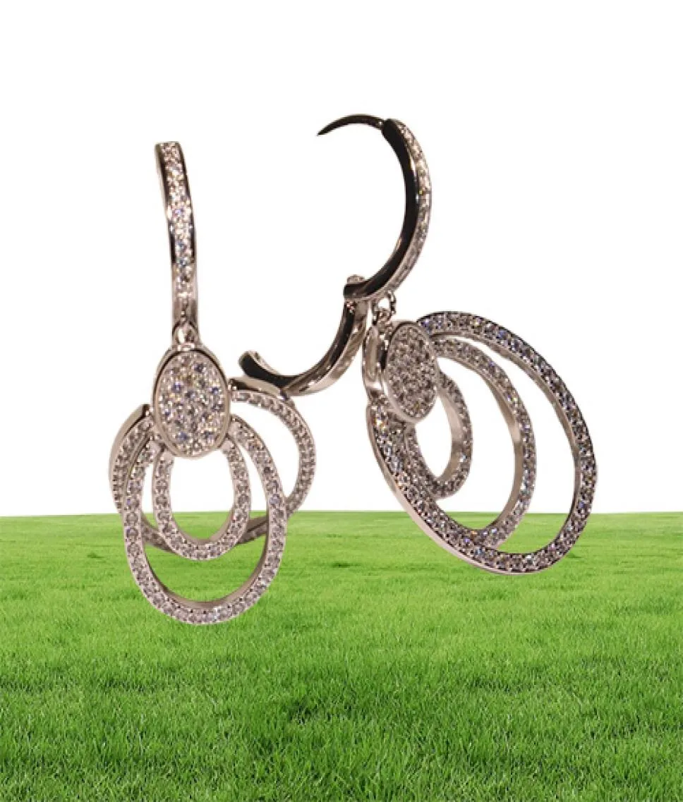 2018 Nouvelle Arrivée Exagération Bijoux De Luxe 925 En Argent Sterling noble Pavé Saphir Blanc CZ Diamant Boucles D'oreilles Pendantes Pour Wom8059825