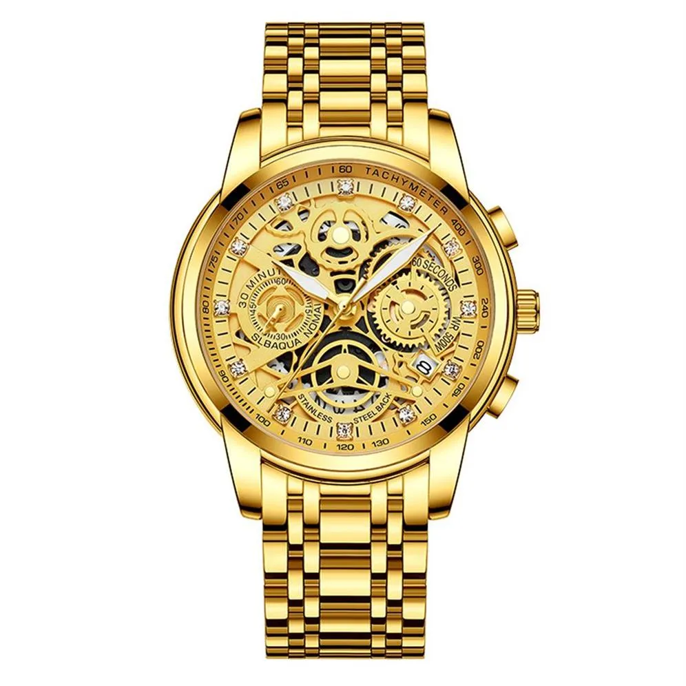 Gold Watches For Men High Quality Full Stainless Steel Quartz movement Sapphire Waterproof Luminous Wristwatches2365