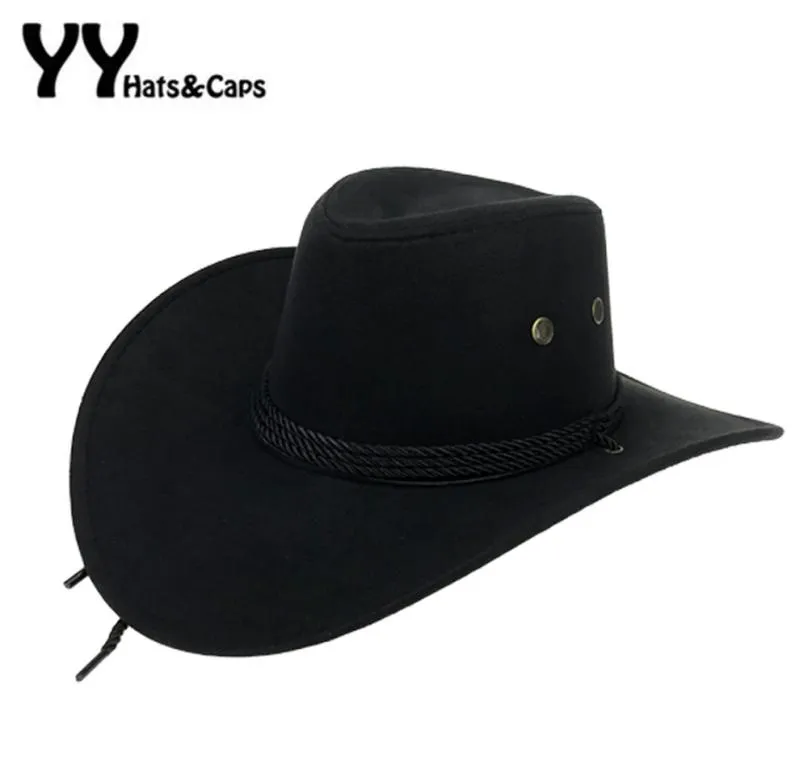 Batı Amerikalı Erkek Kovboy Şapkaları Geniş Seyahat Seyahat Güneş Şapk Kovboy Kovboy Süet Süet Üçlü Dizeler Chapeau Homme Cowboy YY18015 T6908137