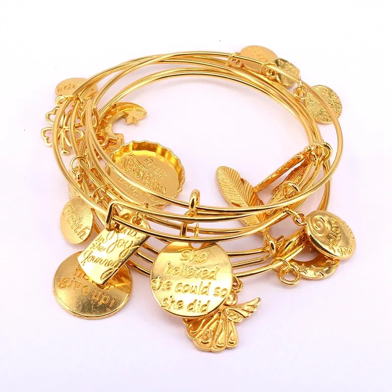 Cuff 5pcs Gold Color Bangle Bracelet Set Adjustable Wire Bracelets for Women Fashion Jewelry Charm Bangles Gift C042 231212