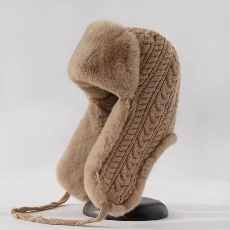 Bérets Chapeau d'hiver thermique Lei Feng pour femmes avec doublure en peluche conception de lanière pour une Protection épaissie chaleur des oreilles chaude