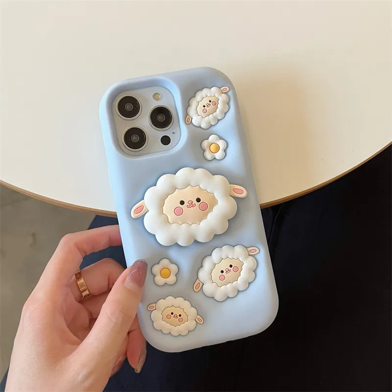 Étuis de support de mouton mignon pour iPhone 15 14 13 12 11 Pro Max, coque de téléphone antichoc en Silicone souple, 1 pièce