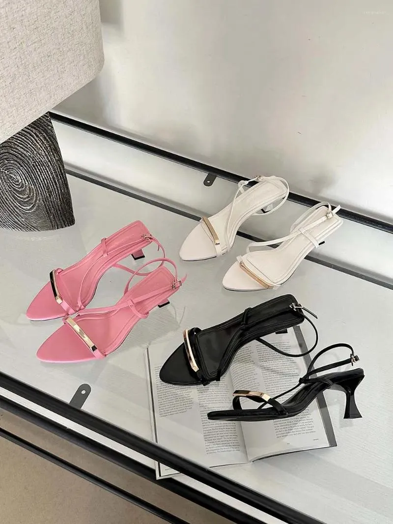 Sandals Pointed Toe Women 2024 Arrivals Black Pink White Thin High Heels Ankle Strap Wedding Pumps Sexy Size 35-39