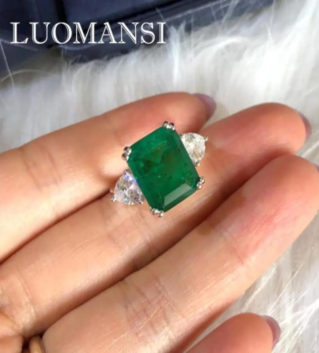 Luomansi 100 925 Sterling Silver Fashion Emerald Square Diamond Ring Sparkling Wedding Party Woman Jewelry Cluster Rings78935701241805