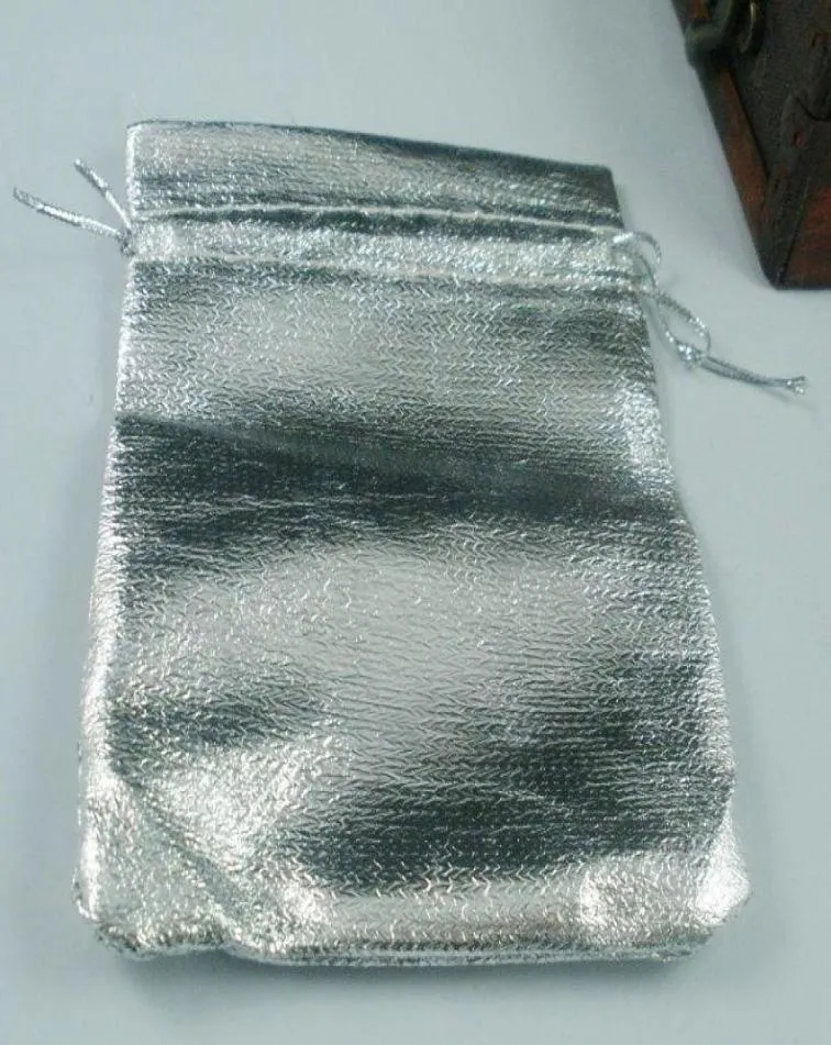 100 unidades bolsas de gaze banhadas a prata joias para presente bolsas para lembrancinhas de casamento com cordão 7x9cm8838645
