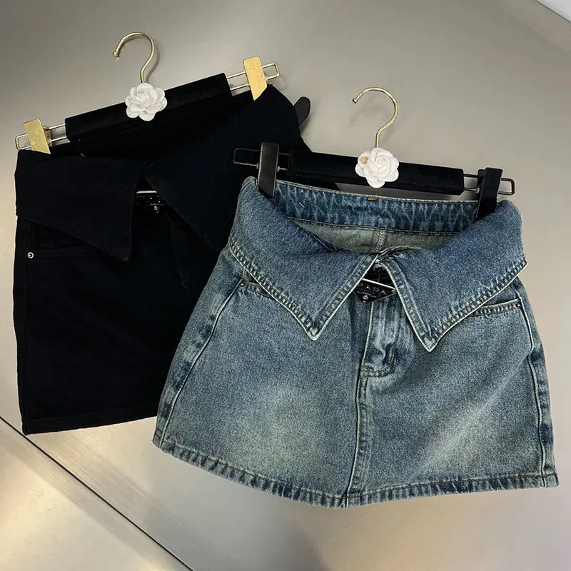 Etnische kleding mode hoge taille denim minirok dames 2023 zomer knop rits slim fit Koreaanse straat casual A-lijn 231213