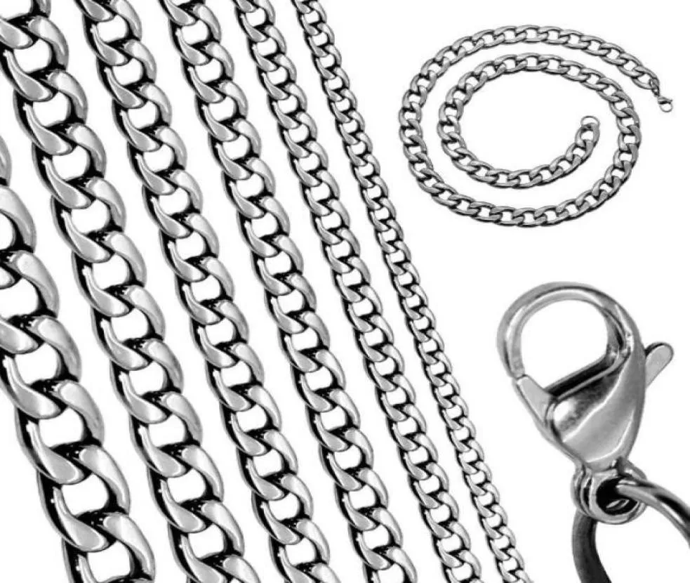 ファクトリーダイレクト10pcs onlot on stainless Steel Silver Mage 87mm Falt NK Curb Chain Link Necklace 1832 Inch2152798