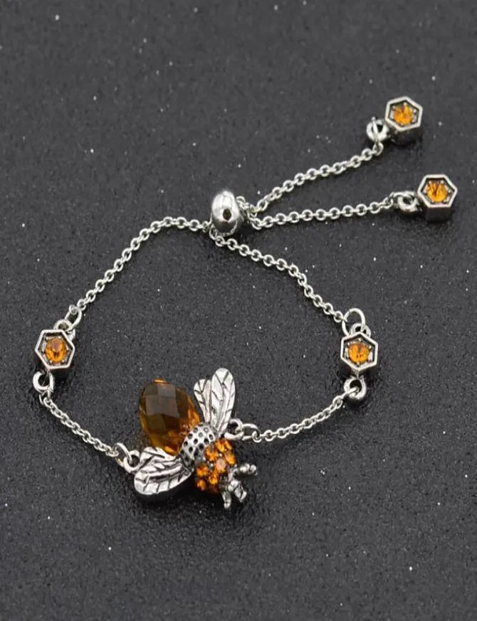 Łańcuch Link Cute Cubic Zirconia Bee Bransoletki dla kobiet złota kryształowa bransoletka Regulowana zwierzęcy biżuteria 3981212