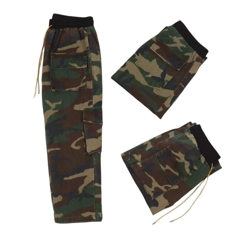 Rhude Pants Designer Fashion Men's and Women'sカモフラージュマルチポケットズボンレッグボタンバイブストレートチューブオーバーオンの正しいバージョン