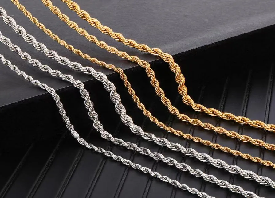 3mm 4mm 5mm Men039S Chains Rapper039S Rope Miami Chain Gold Silver Color Rostfritt stål Ropes Link Necklace Hip Hop J2136497