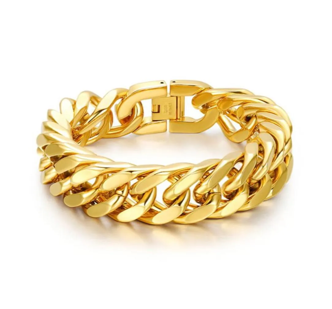 316L Stal nierdzewna mężczyźni Kobiety Jewlery Fashion Bogaty Bransoletki Punk Hip Hop Bangle Ed Pulsera Gold Silver 225CM15CM4241075