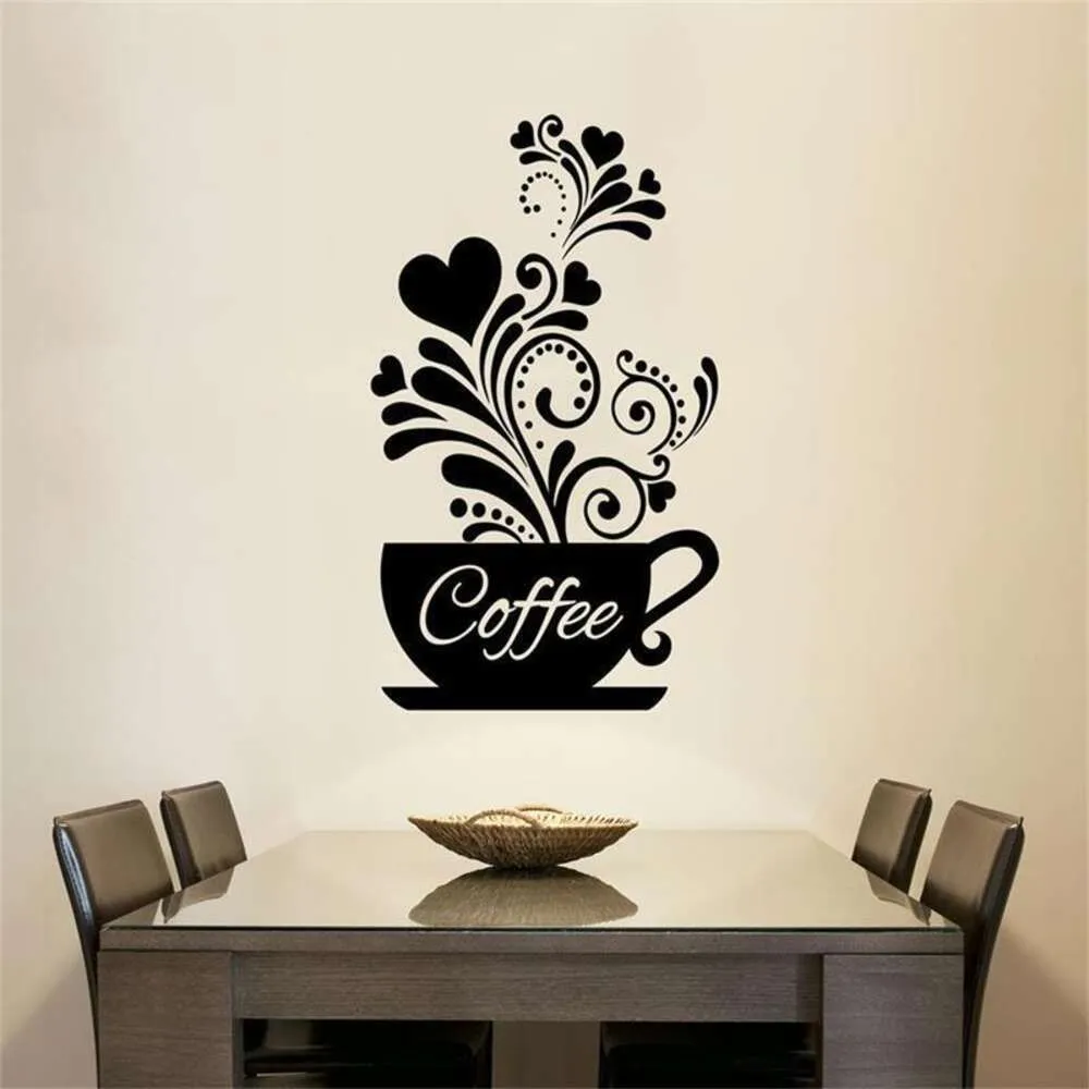 New Heart Coffee Cup Wall Stickers Door Stickers Art Design Home Decoration Wall Decals for Window Glass Sticker Home Decor Pvc