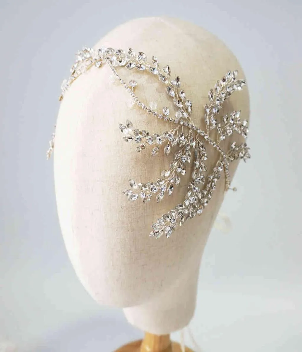 Vintage Crystal Bridal Hair Vine pannband antik silver lyxig bröllop huvudstycke krona mode kvinnor hårtillbehör CJ1912265300354