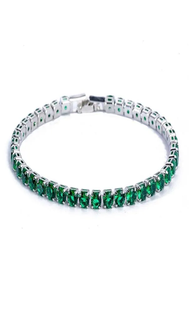 Bracelet de Tennis vert en zircone cubique pour hommes et femmes, couleur argent, chaîne CZ à main, bijoux à la mode, 9447412