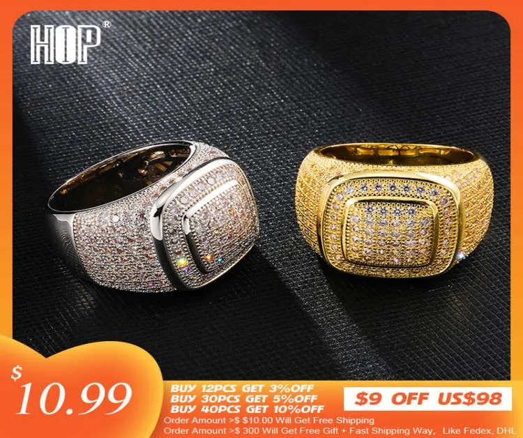 Hip Hop glacé Bling plein CZ charme carré carré cuivre Zircon anneau pour hommes femmes bijoux or taille 8111522397