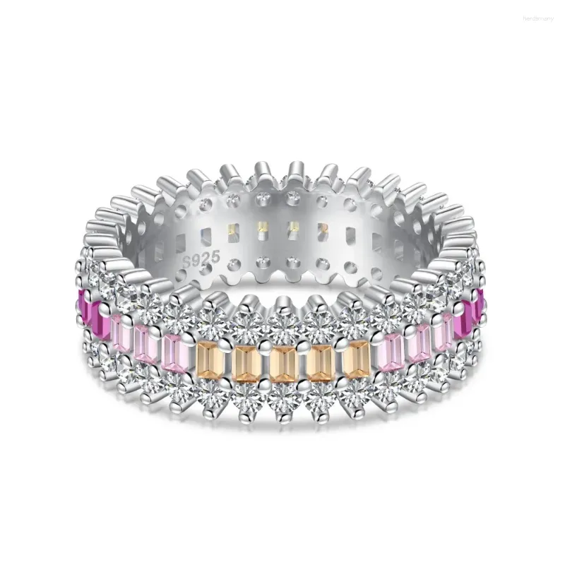 Кольца кластера Дизайн корейской версии Серебряное кольцо S925 с инкрустацией из бриллиантов и красочной цветовой серией