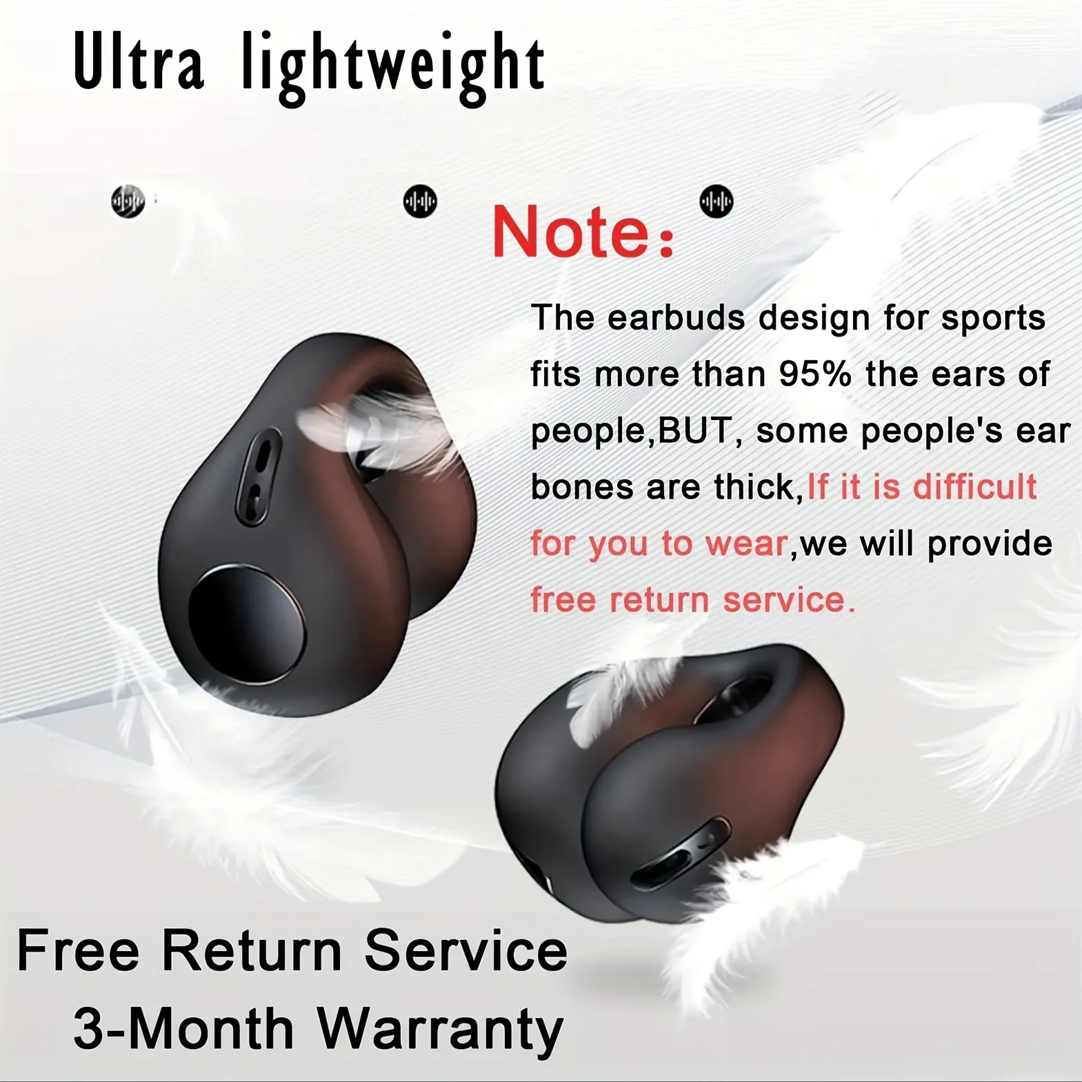 Open Ear Headphones Clip On Earbuds Sports Wireless Stereo Sound Headset With Microphone Workouts Running Earphone Earbuds Red Black Beige