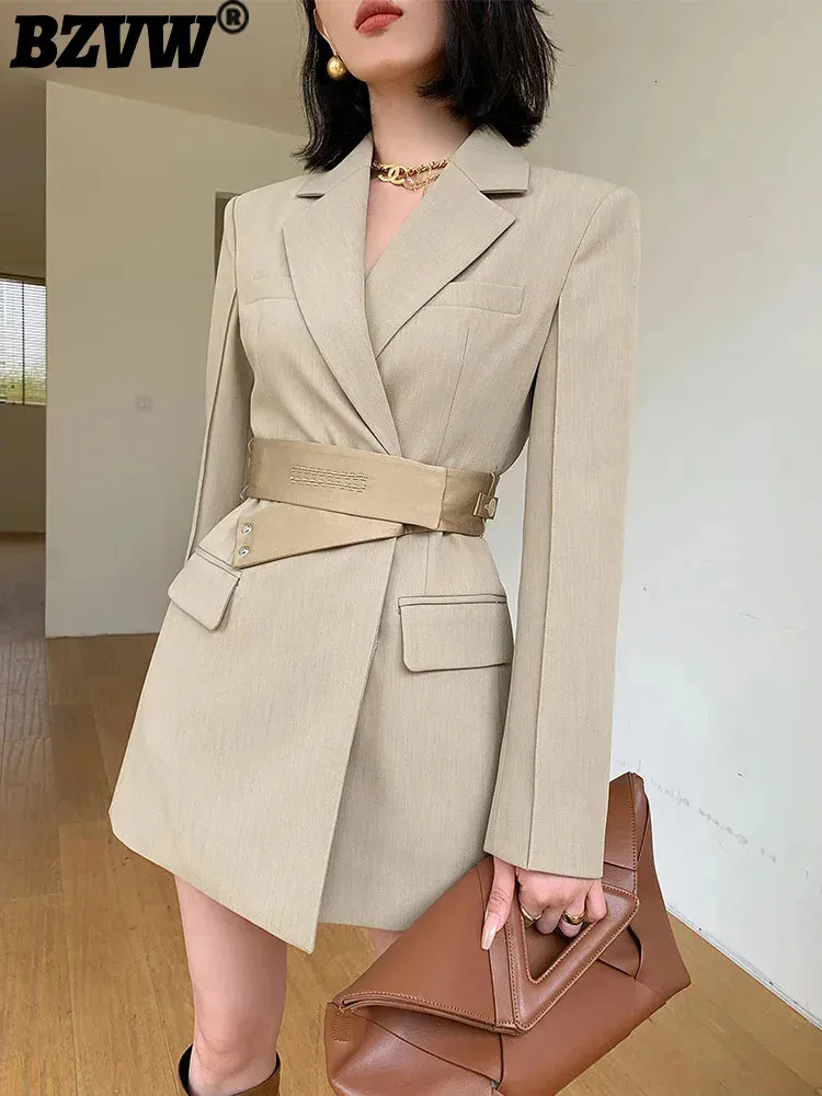 Ternos femininos blazers bzvw highend moda temperamento senhora do escritório rendas cintura vestidos primavera outono versátil blazer vestido 231213
