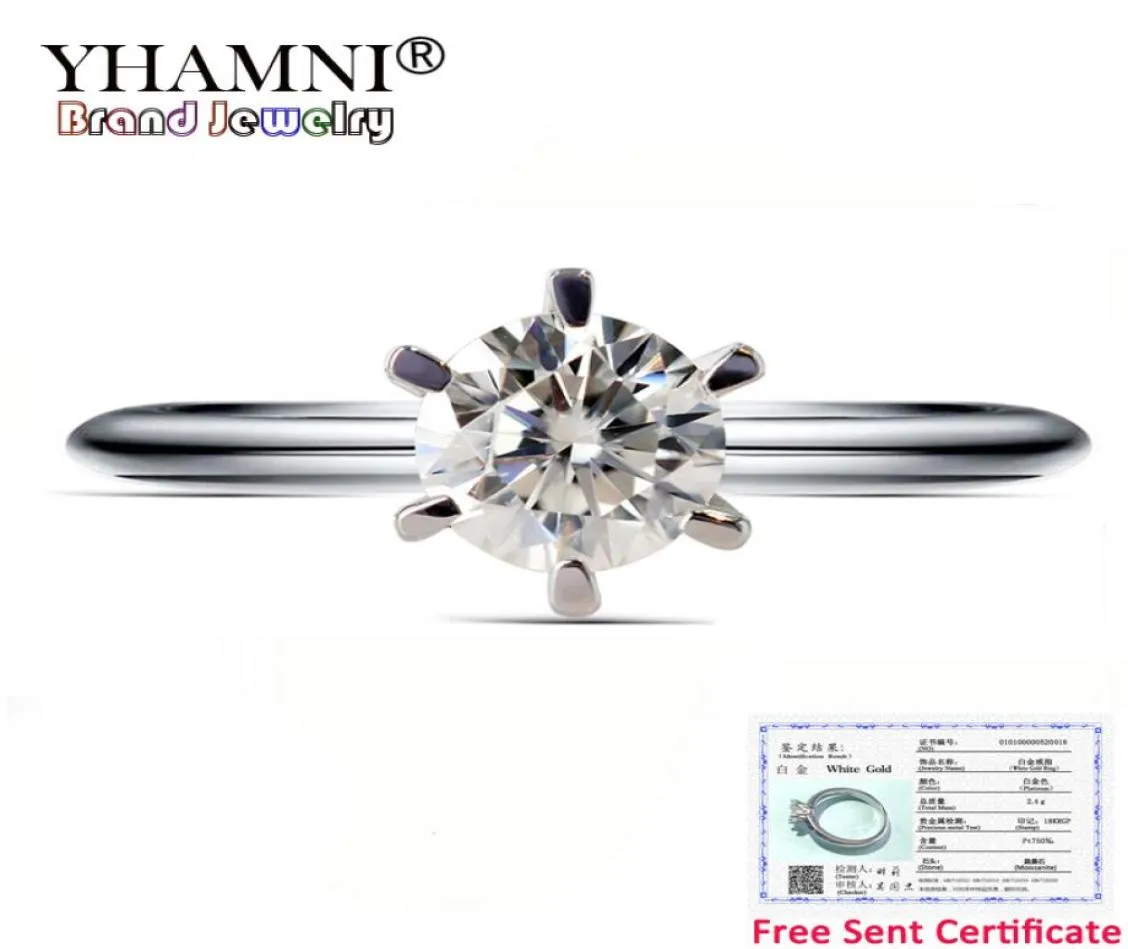 Med certifikat Nytt modevitt guldfärg bröllopsringar för kvinnor märke lyx 1 karat lab diamantguld ringar smycken r0186208096