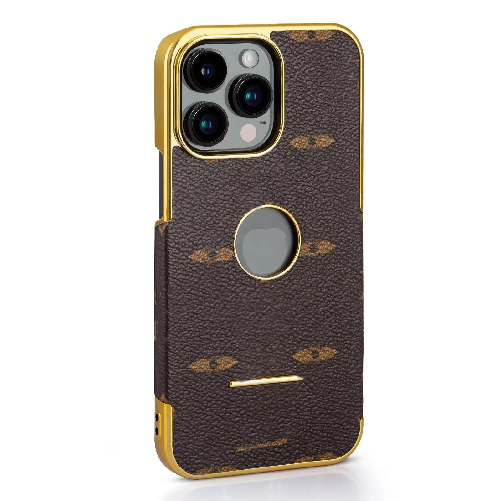 Designer Fashion Plating Leather Telefonfodral för iPhone 15 Pro Max 15Pro 14 13 12 11 L Letter Brown Gul Black Floral Back Cover Luxury Mobile Shell Protection Case