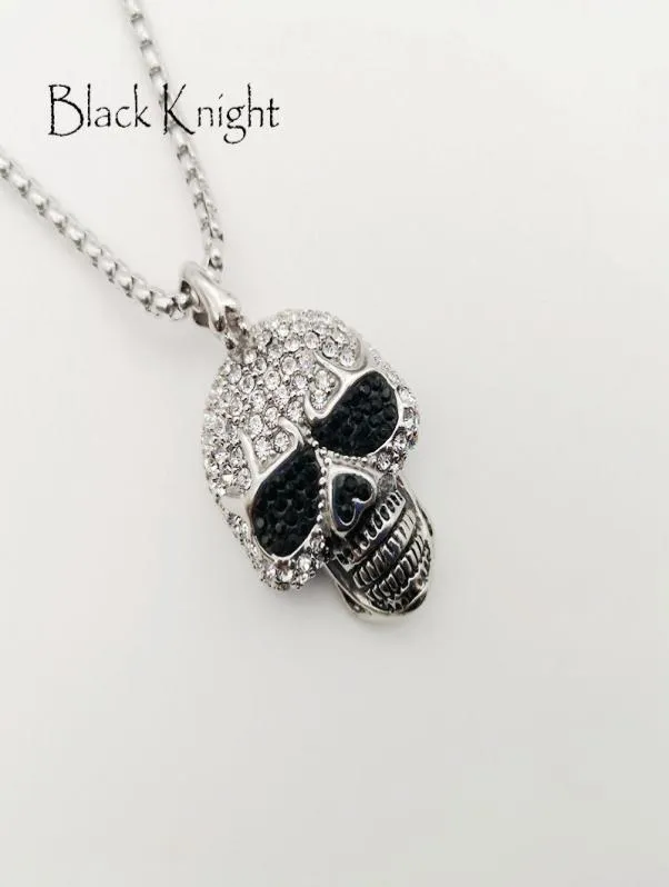 Black Knight Full Rhinestons Bling Bling Skull قلادة Neckalce Silver Color Stainless Steel Skull Punk Necklace Blkn07801558232