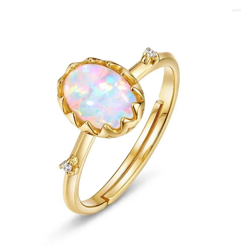 Anneaux de cluster MSR041 2023 Style rétro 925 Sterling Silver réglable Opal Zircon Bague en forme d'œuf Bijoux Fournitures Cadeau Mode